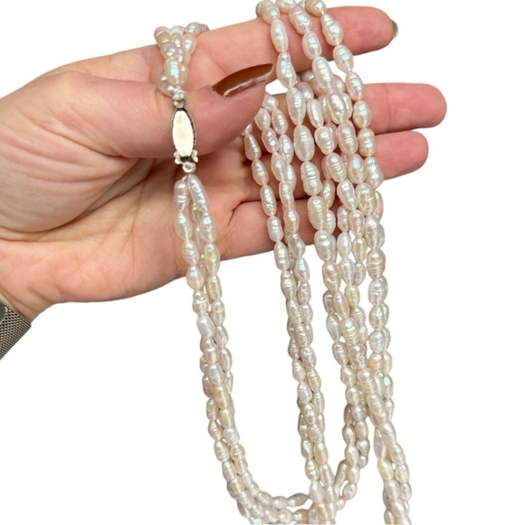 Three-Strand Hand-Knotted Freshwater Pearl Triple-Strand Necklace 35” - Picture 2 of 12